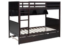 Espresso Twin-Over-Twin Bunk Bed with Bookshelf & Roll-Out Trundle