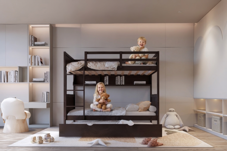 Espresso Twin-Over-Twin Bunk Bed with Bookshelf & Roll-Out Trundle - view 2