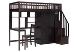 Twin Size Loft Bed with Integrated Desk, Bookshelf, Wardrobe, and Chair by Mollai Collections | Bel Furniture