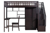 Twin Size Loft Bed with Integrated Desk, Bookshelf, Wardrobe, and Chair by Mollai Collections | Bel Furniture