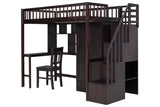 Twin Size Loft Bed with Integrated Desk, Bookshelf, Wardrobe, and Chair by Mollai Collections | Bel Furniture