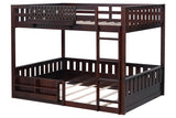 Espresso Full-Over-Full Bunk Bed with Built-In Bookshelf, Guardrail, and Ladder
