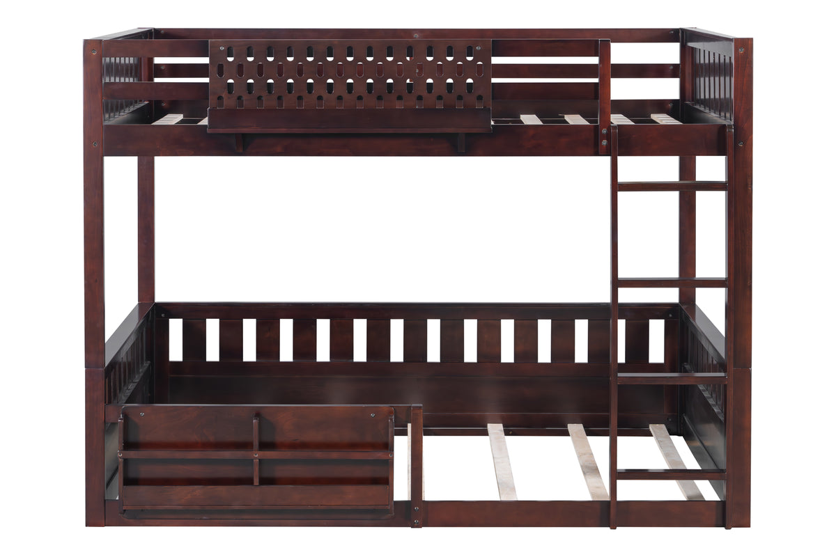 Espresso Full-Over-Full Bunk Bed with Built-In Bookshelf, Guardrail, and Ladder