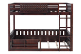 Espresso Full-Over-Full Bunk Bed with Built-In Bookshelf, Guardrail, and Ladder