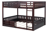 Espresso Queen-Over-Queen Bunk Bed with Built-In Bookshelves, Guardrail, and Ladder