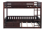 Espresso Queen-Over-Queen Bunk Bed with Built-In Bookshelves, Guardrail, and Ladder