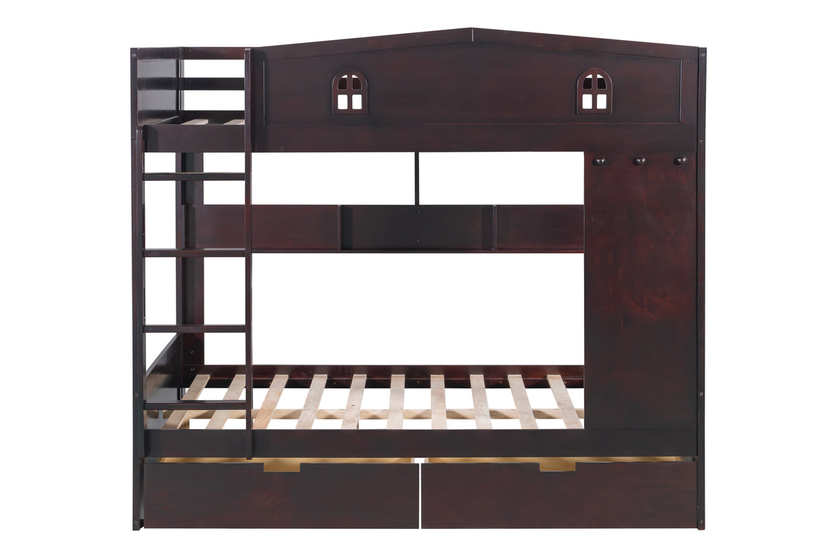 Dark Espresso Cottage Full-over-Full Bunk Bed with 2 Storage Drawers