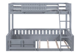 Twin Over Queen Bunk Bed with Ladder and Book Storage Shelf - Gray