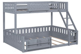Twin Over Queen Bunk Bed with Ladder and Book Storage Shelf - Gray