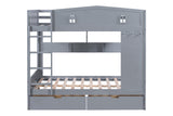Gray Cottage House-Style Full-over-Full Bunk Bed with 2 Storage Drawers
