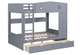 Gray Cottage House-Style Full-over-Full Bunk Bed with 2 Storage Drawers