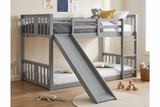Gray Twin-over-Twin Low Bunk Bed with Slide, Ladder & Guardrails