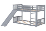 Gray Twin-over-Twin Low Bunk Bed with Slide, Ladder & Guardrails