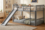 Gray Twin-over-Twin Low Bunk Bed with Slide, Ladder & Guardrails