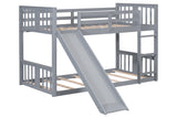 Gray Twin-over-Twin Low Bunk Bed with Slide, Ladder & Guardrails