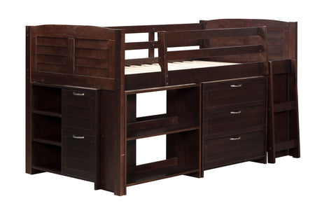 5-Piece Twin-Size Loft Storage Bed with Shelves by Mollai Collections | Bel Furniture