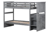 Gray Stairway Twin Over Twin Bunk Bed with Built-In Storage Drawers by Mollai Collections | Bel Furniture