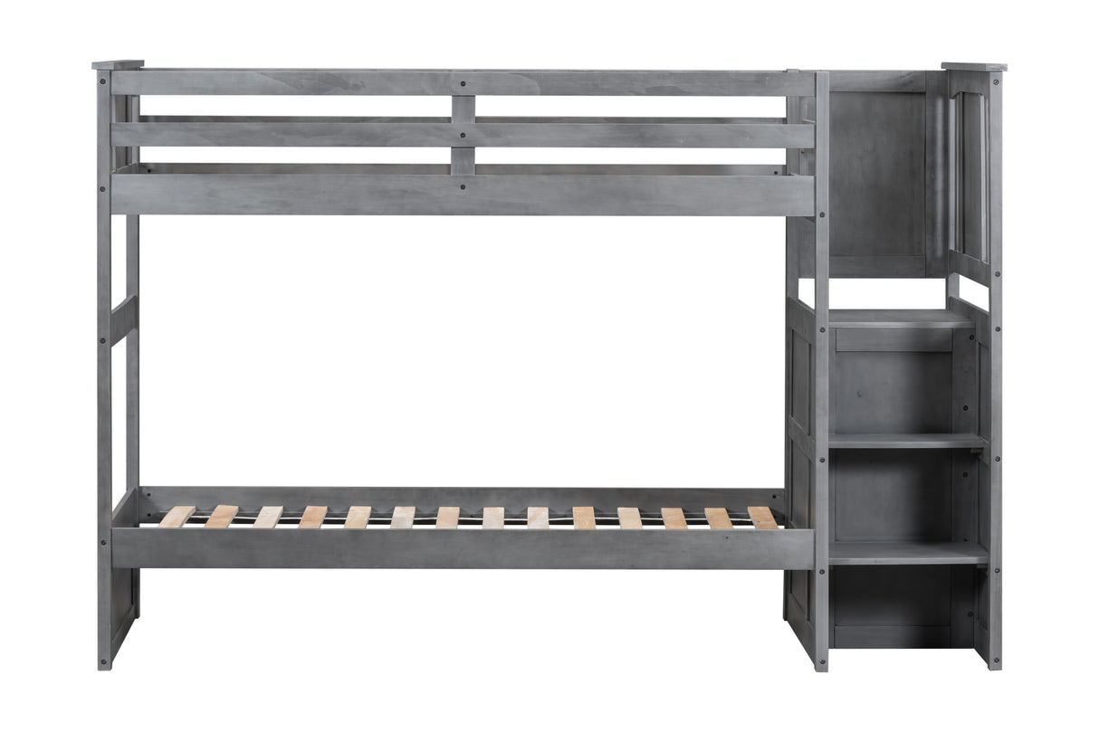 Gray Stairway Twin Over Twin Bunk Bed with Built-In Storage Drawers by Mollai Collections | Bel Furniture