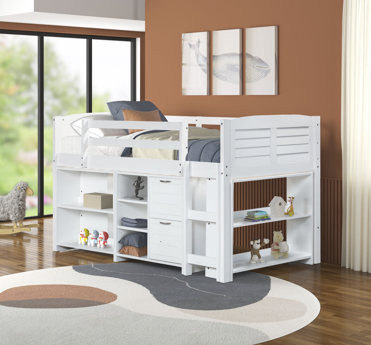 5-Piece Twin-Size Loft Storage Bed with Shelves