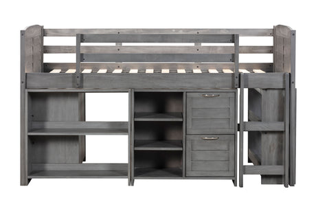 5-Piece Twin-Size Loft Storage Bed with Shelves by Mollai Collections | Bel Furniture