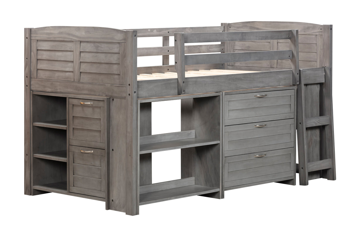 5-Piece Twin-Size Loft Storage Bed with Shelves by Mollai Collections | Bel Furniture