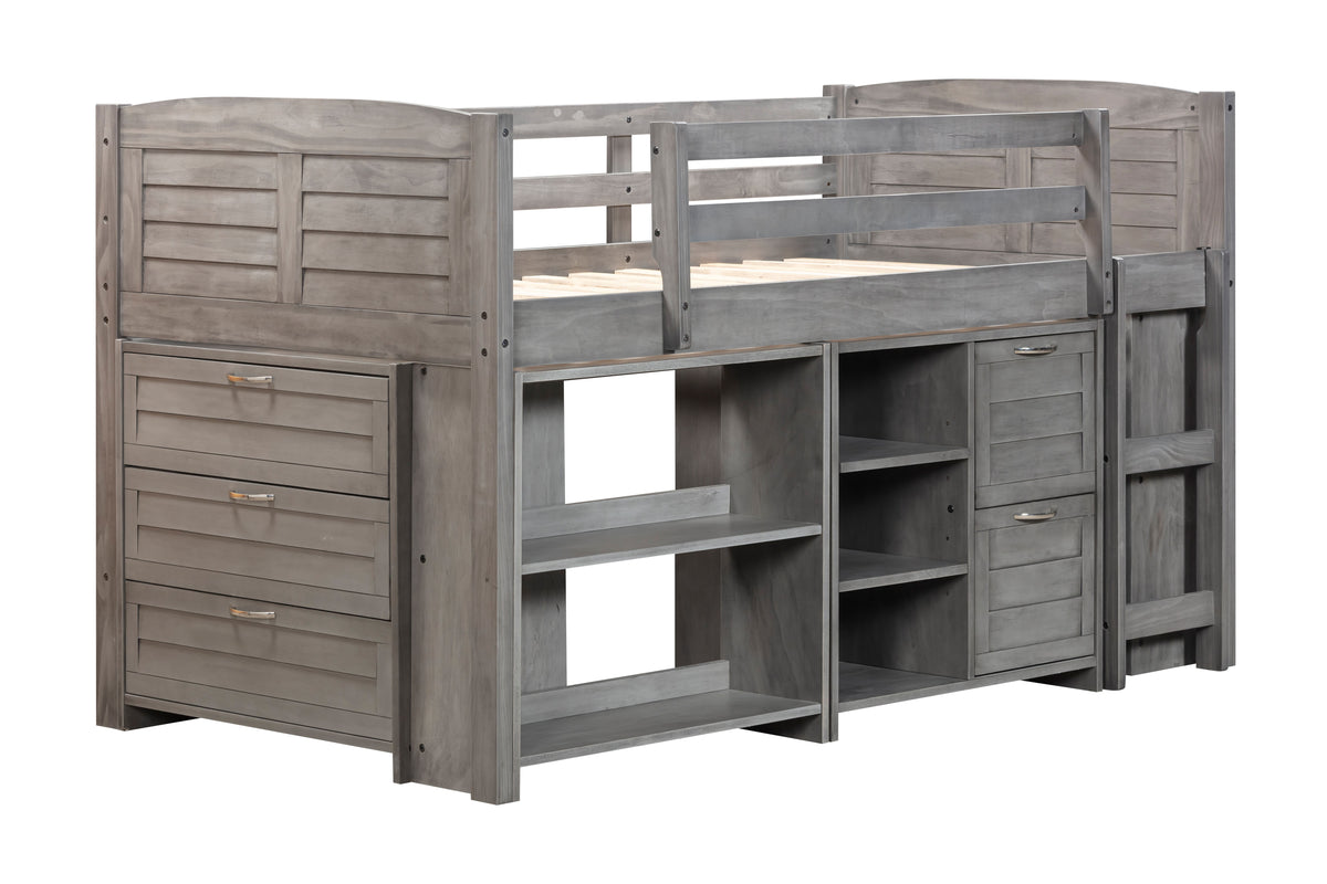 5-Piece Twin-Size Loft Storage Bed with Shelves by Mollai Collections | Bel Furniture