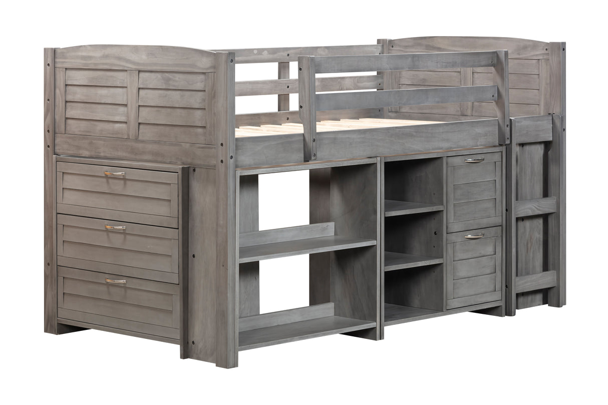 5-Piece Twin-Size Loft Storage Bed with Shelves by Mollai Collections | Bel Furniture