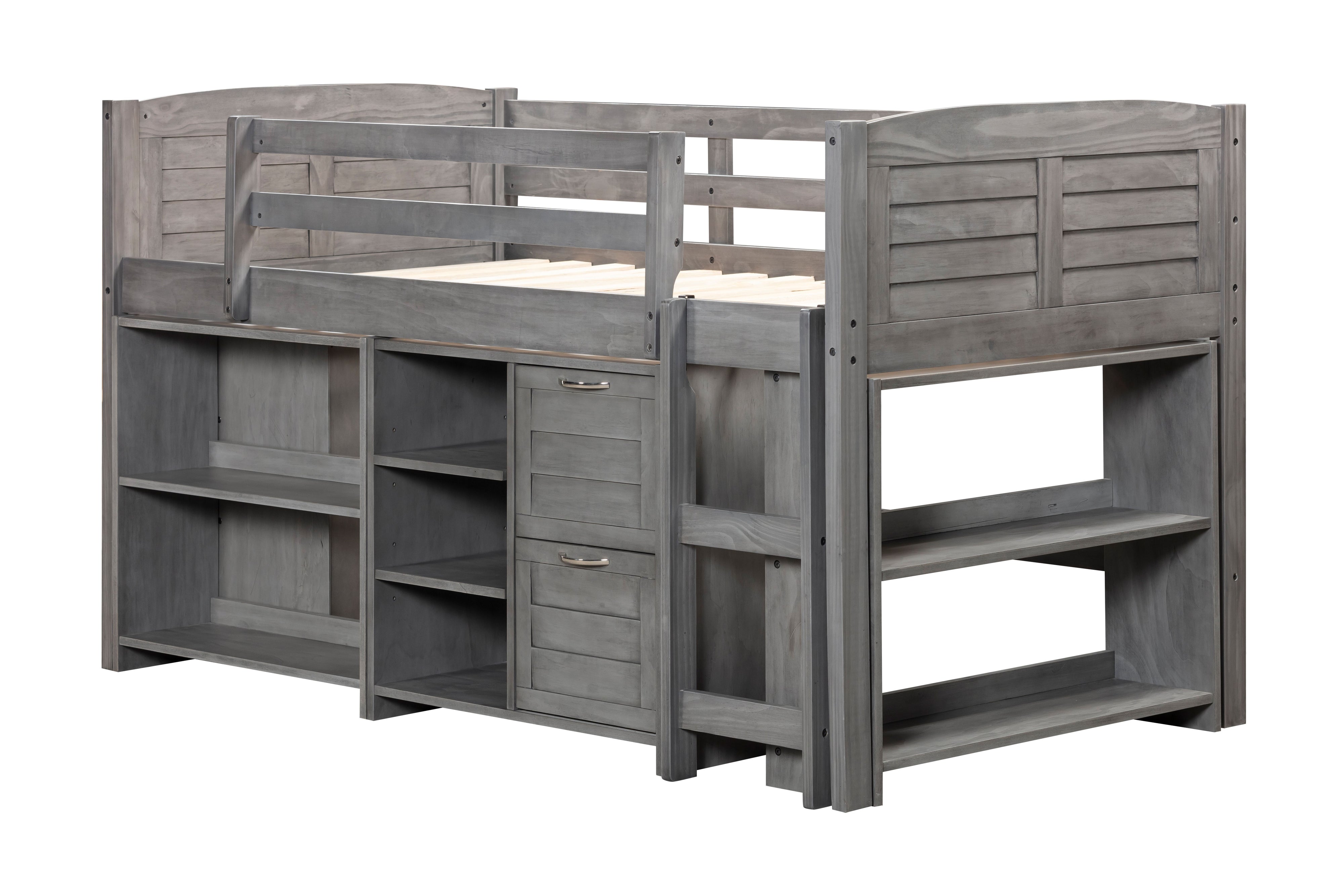5-Piece Twin-Size Loft Storage Bed with Shelves