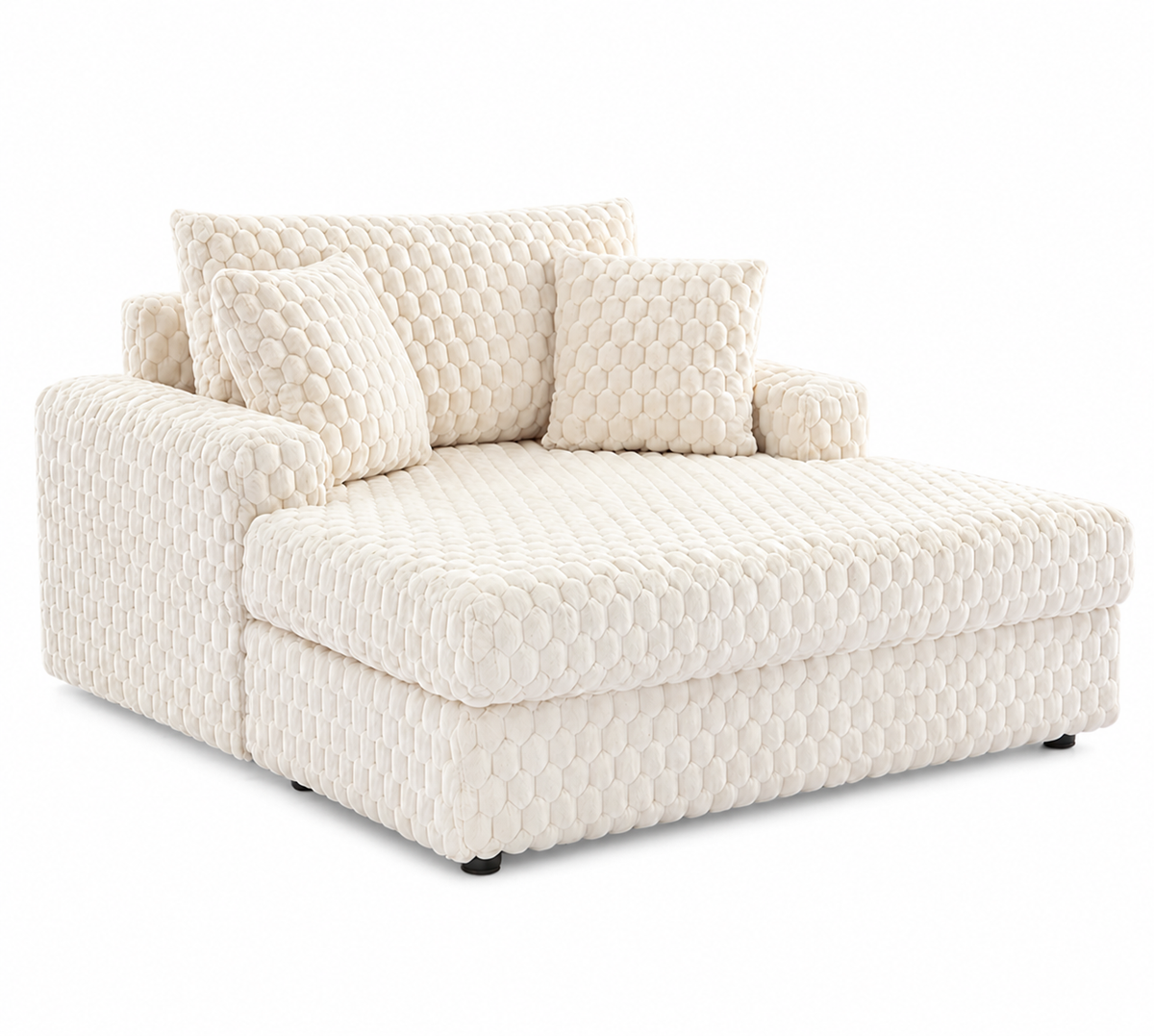 White textured sofa with cushions on a white background