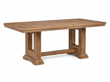Traditional Rustic Solid Wood 7 Piece Dining Room Set with Beige Tufted Upholstered Chairs, Nailhead Trim & Pedestal Table Design