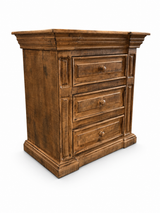 Traditional Rustic Solid Wood Nightstand with Carved Panel Design & Distressed Finish