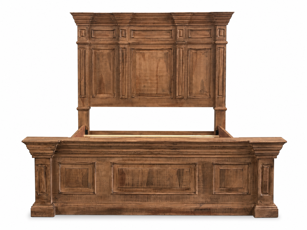 Traditional Rustic Natural Wood 6 Piece Bedroom Set with Panel Bed, Dresser, Mirror & Nightstand