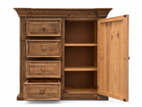 Traditional Rustic Natural Wood Chest with Drawers, Cabinet Door & Carved Panel Design