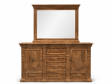 Traditional Rustic Natural Wood 6 Piece Bedroom Set with Panel Bed, Dresser, Mirror & Nightstand