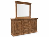 Traditional Rustic Natural Wood 6 Piece Bedroom Set with Panel Bed, Dresser, Mirror & Nightstand