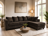 Chocolate 2 Piece Ribbed Sectional Sofa with Chaise and Plush Channel Upholstery