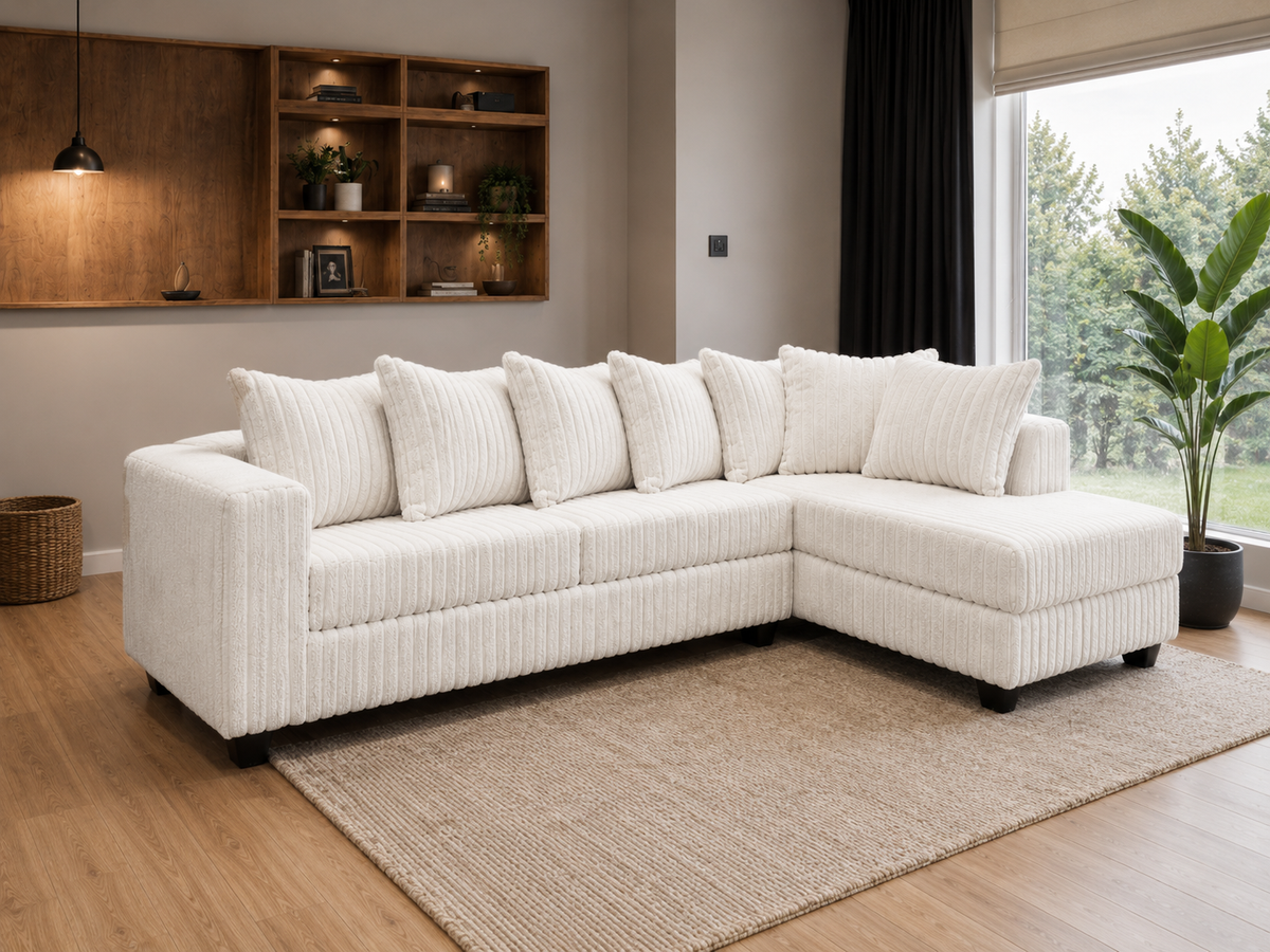 Modern Beige Ribbed 2 Piece L-Shaped Sectional Sofa with RAF Chaise