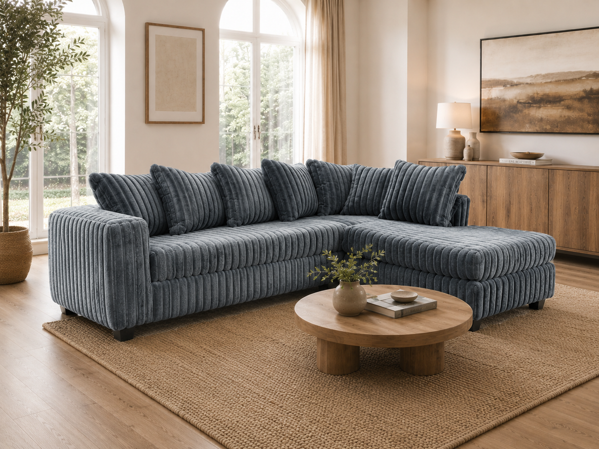 Modern Charcoal Ribbed 2 Piece Sectional Sofa with Right-Arm-Facing Chaise