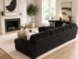 Contemporary Black Corduroy L-Shaped Sectional Sofa with Oversized Chaise, Deep Seating & Ribbed Plush Design