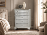 Glam 5-Drawer Tall Chest of Drawers in Silver with Crystal-Accent Hardware