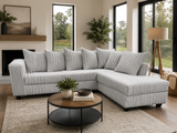 Modern Gray Plush Corduroy Fabric 2-Piece L-Shaped Sectional Sofa with RAF Chaise