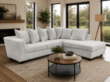 Modern Gray Plush Corduroy Fabric 2-Piece L-Shaped Sectional Sofa with RAF Chaise