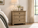 Traditional Vintage Oak 3-Drawer Nightstand with USB charging