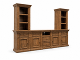 Rustic Brown 3-Piece Entertainment Wall Unit with Bookcase Piers & Storage Console