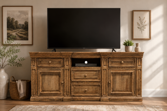 Rustic Brown Farmhouse 80 Inch TV Stand with Storage Console Design