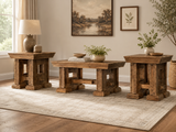 Rustic Brown Farmhouse 3-Piece Coffee Table Set with Pedestal Design