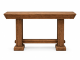 Rustic Brown Farmhouse Sofa Table with Pedestal Base Design