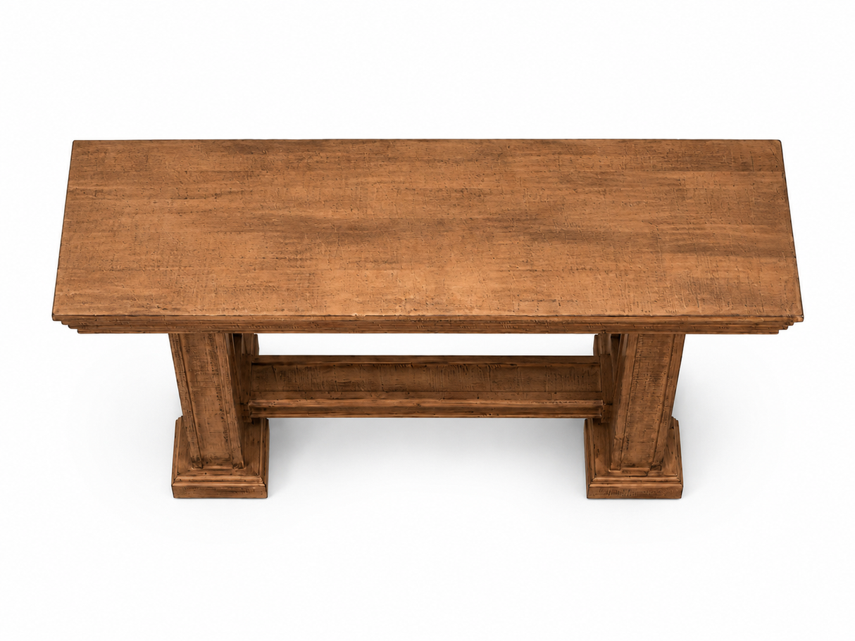 Rustic Brown Farmhouse Sofa Table with Pedestal Base Design