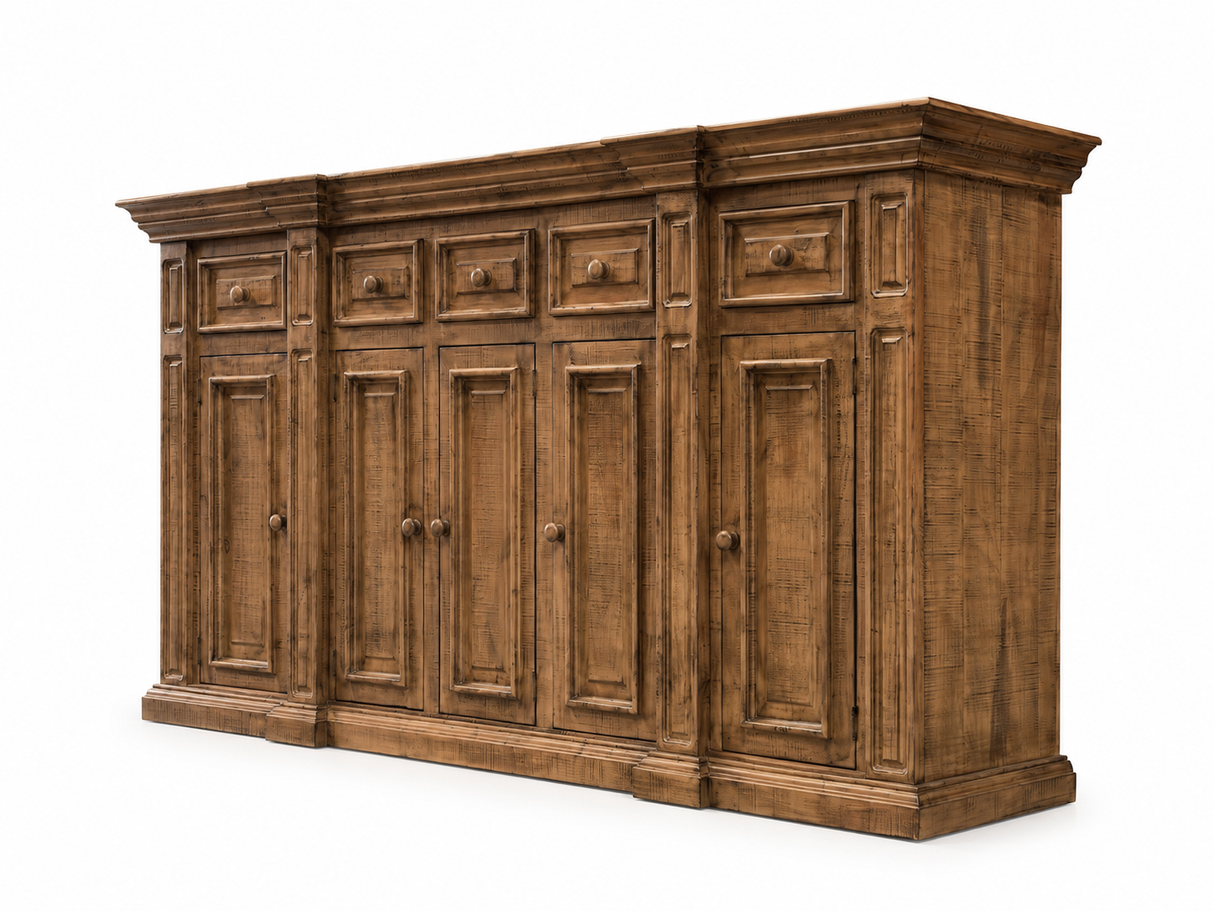 Rustic Solid Wood Brown Farmhouse 80-Inch Sideboard Cabinet with Door & Drawer Storage