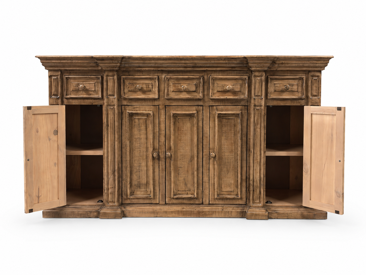 Rustic Solid Wood Brown Farmhouse 80-Inch Sideboard Cabinet with Door & Drawer Storage